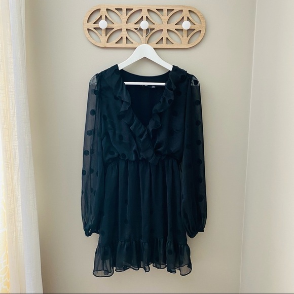 DO+BE Polkadot Long Sleeve Dress Black Sz Medium - Picture 1 of 9